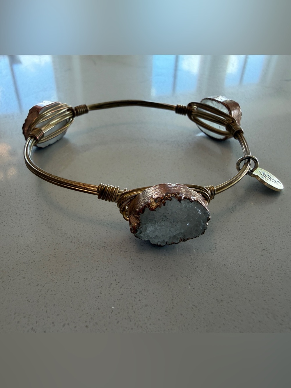 Bourbon and Bowties Gold-Tone Druzy Bangle Bracelet - Clear Crystalline Centers